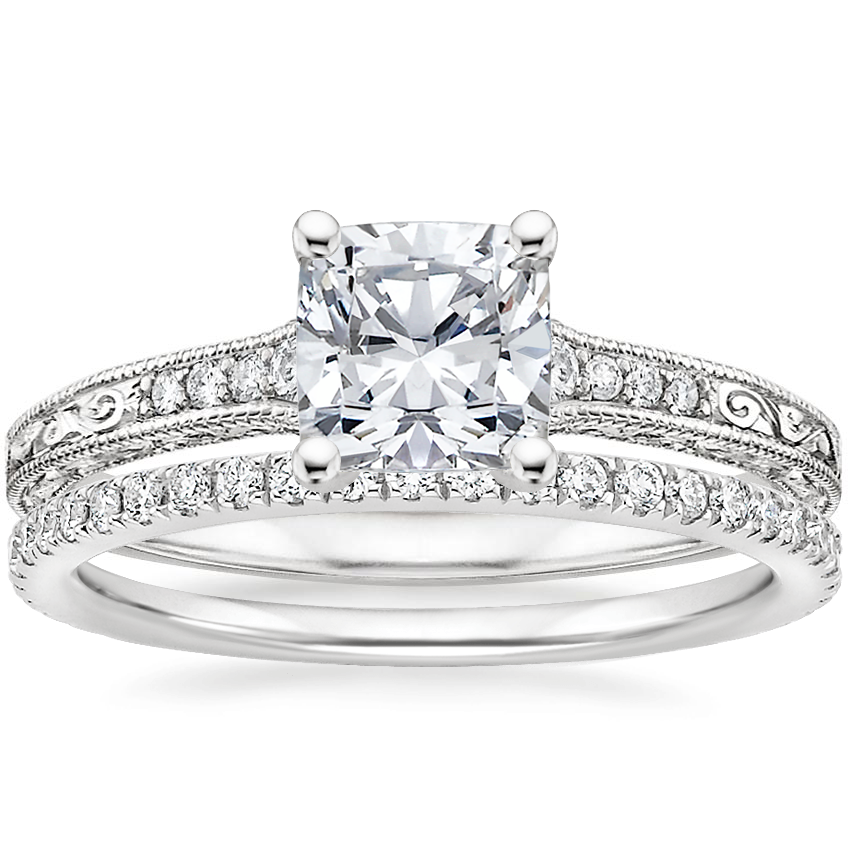 18K White Gold Luxe Hudson Diamond Ring (1/10 ct. tw.) with Luxe Ballad Diamond Ring (1/4 ct. tw.)