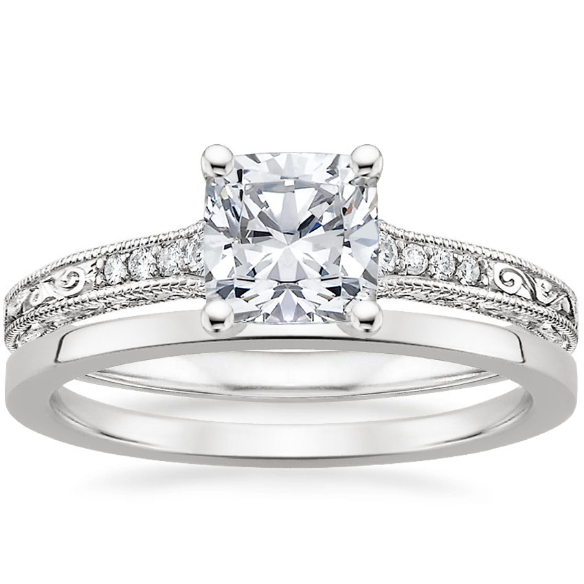 18K White Gold Luxe Hudson Diamond Ring (1/10 ct. tw.) with Petite Quattro Wedding Ring