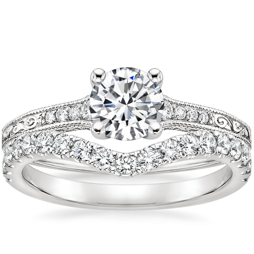 18K White Gold Luxe Hudson Diamond Ring (1/10 ct. tw.) with Luxe Flair Diamond Ring (1/3 ct. tw.)