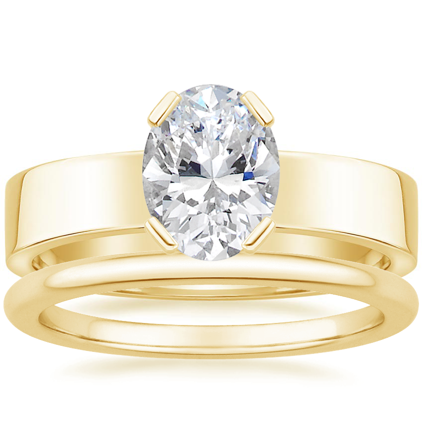 18K Yellow Gold Parker Ring with Petite Comfort Fit Wedding Ring