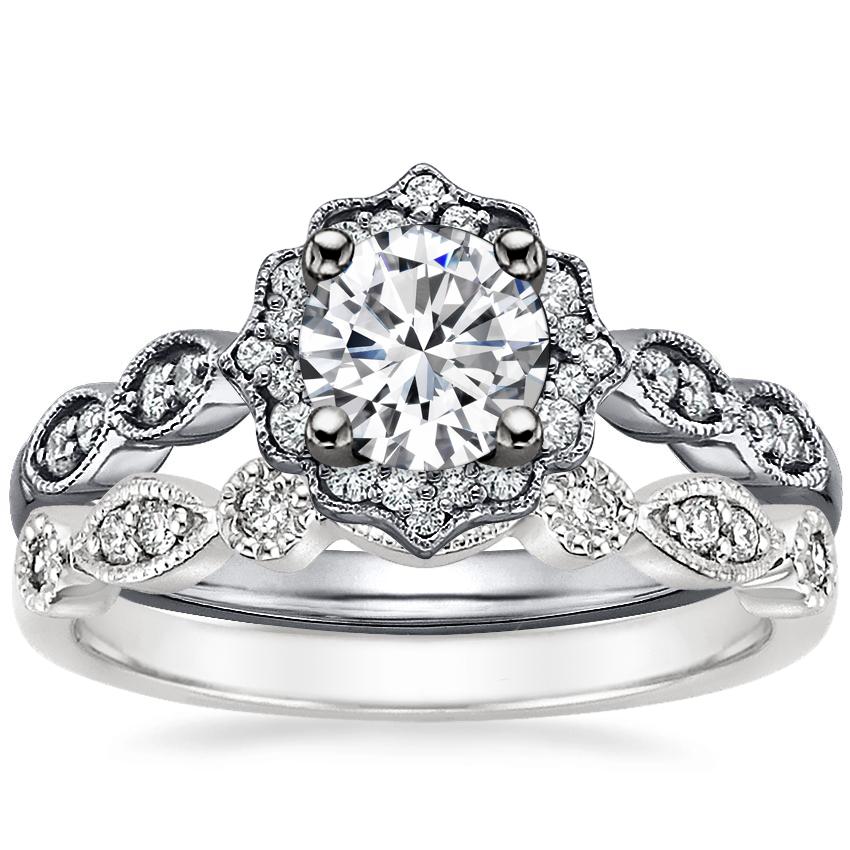 18K White Gold Black Rhodium Cadenza Halo Diamond Ring with Tiara Diamond Ring (1/10 ct. tw.)