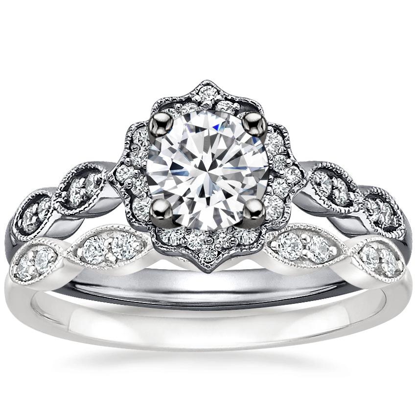 18K White Gold Black Rhodium Cadenza Halo Diamond Ring with Cadenza Diamond Ring (1/10 ct. tw.)