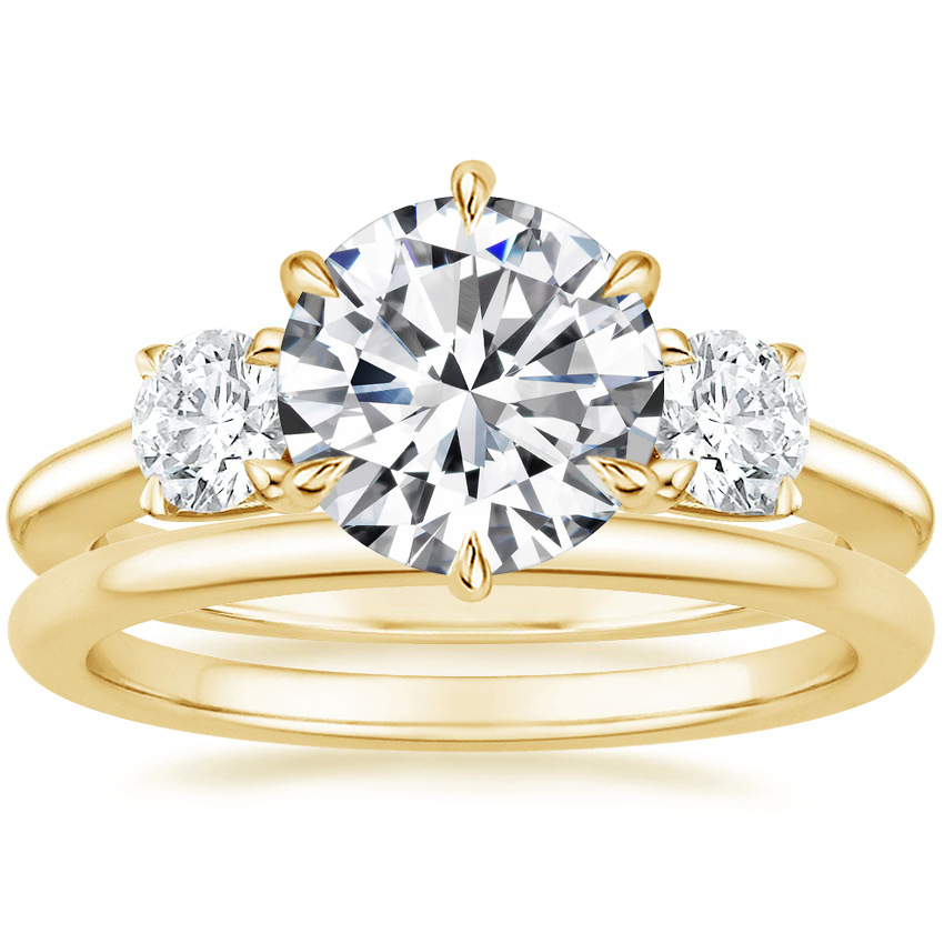 18K Yellow Gold Three Stone Catalina Diamond Ring (1/2 ct. tw.) with Petite Comfort Fit Wedding Ring