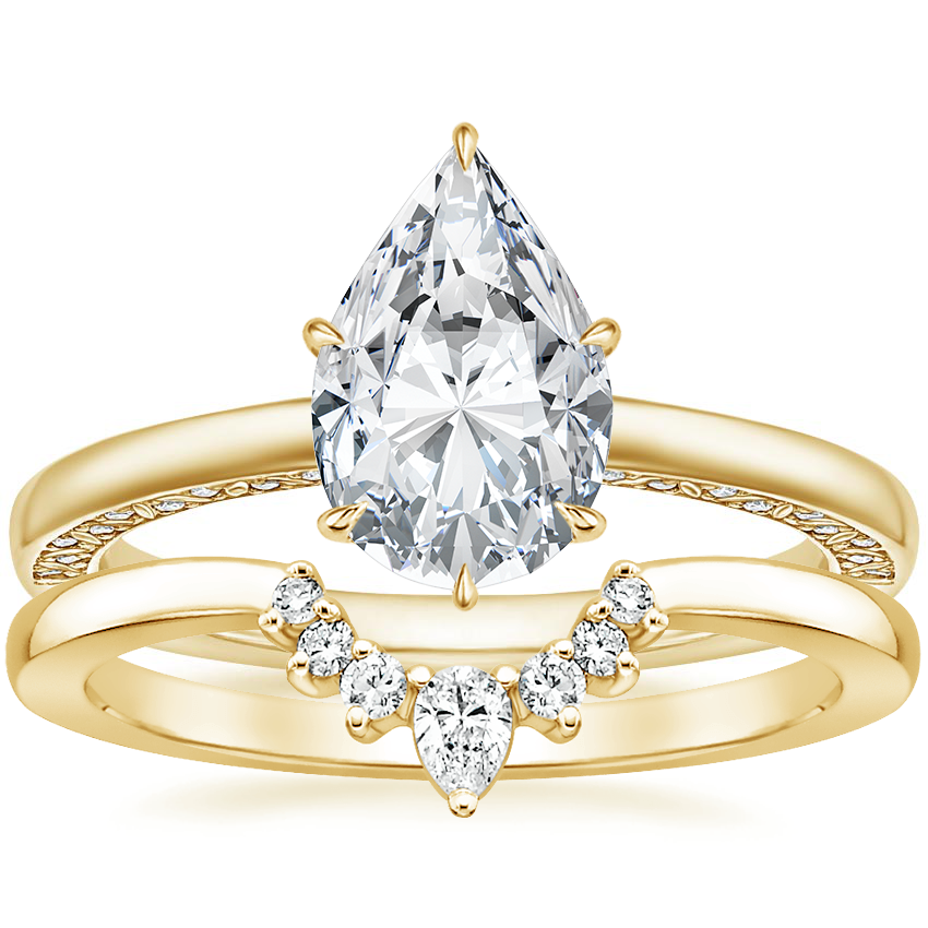 18K Yellow Gold Liliana Diamond Ring with Lunette Diamond Ring