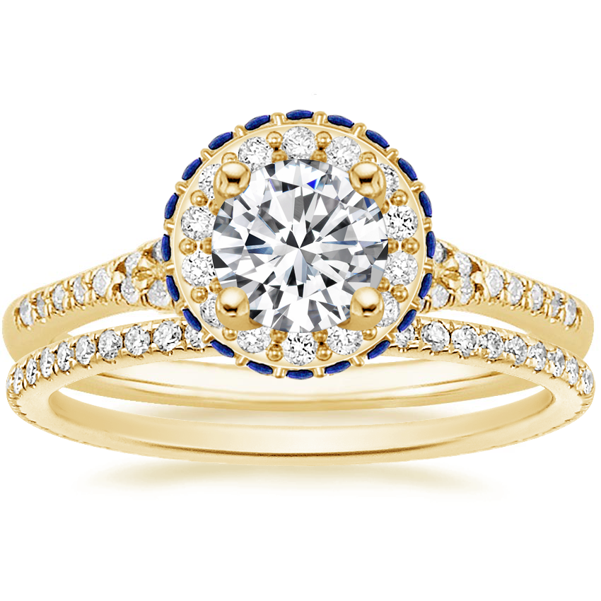 18K Yellow Gold Circa Diamond Ring with Sapphire Accents (1/3 ct. tw.) with Whisper Eternity Diamond Ring (1/4 ct. tw.)