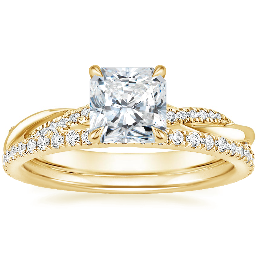 18K Yellow Gold Petite Twisted Vine Hidden Halo Diamond Ring with Luxe Ballad Diamond Ring (1/4 ct. tw.)