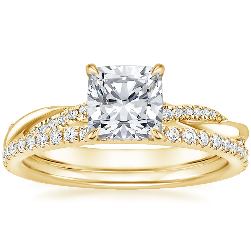 18K Yellow Gold Petite Twisted Vine Hidden Halo Diamond Ring with Luxe Ballad Diamond Ring (1/4 ct. tw.)
