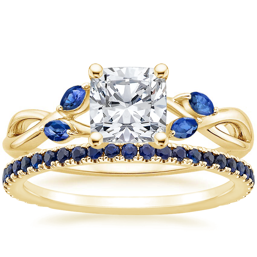 18K Yellow Gold Willow Ring With Sapphire Accents with Luxe Ballad Sapphire Ring