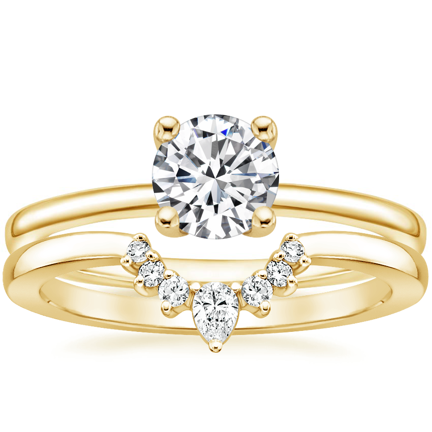18K Yellow Gold Astoria Diamond Ring with Lunette Diamond Ring
