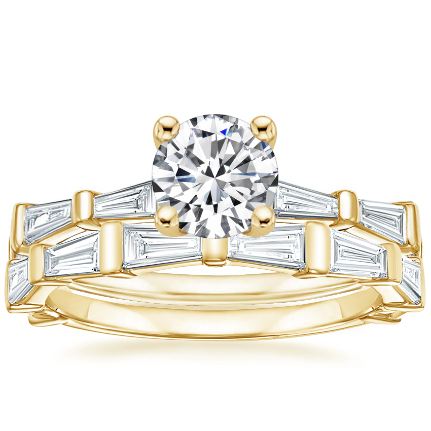 18K Yellow Gold Memoir Baguette Diamond Ring (1/2 ct. tw.) with Memoir Baguette Diamond Ring (3/4 ct. tw.)