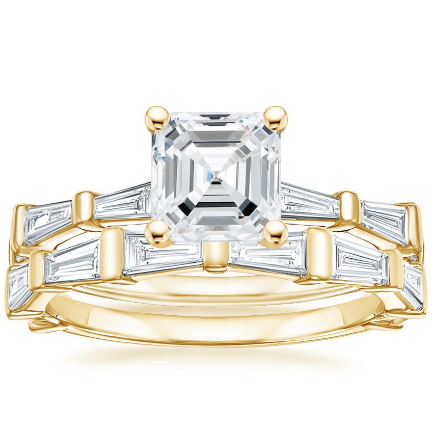 18K Yellow Gold Memoir Baguette Diamond Bridal Set