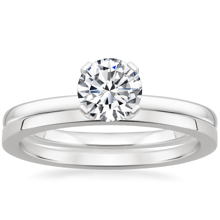 18K White Gold Melinda Ring with Petite Quattro Wedding Ring
