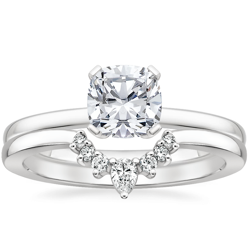18K White Gold Melinda Ring with Lunette Diamond Ring