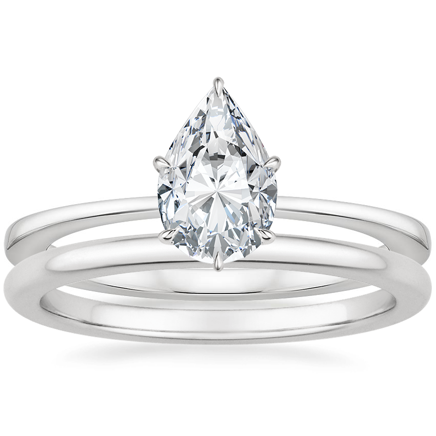 18K White Gold Katerina Diamond Ring with Petite Comfort Fit Wedding Ring