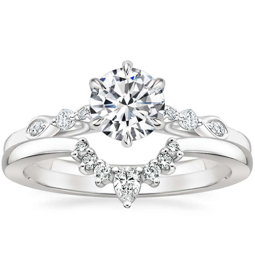 18K White Gold Rochelle Diamond Ring with Lunette Diamond Ring