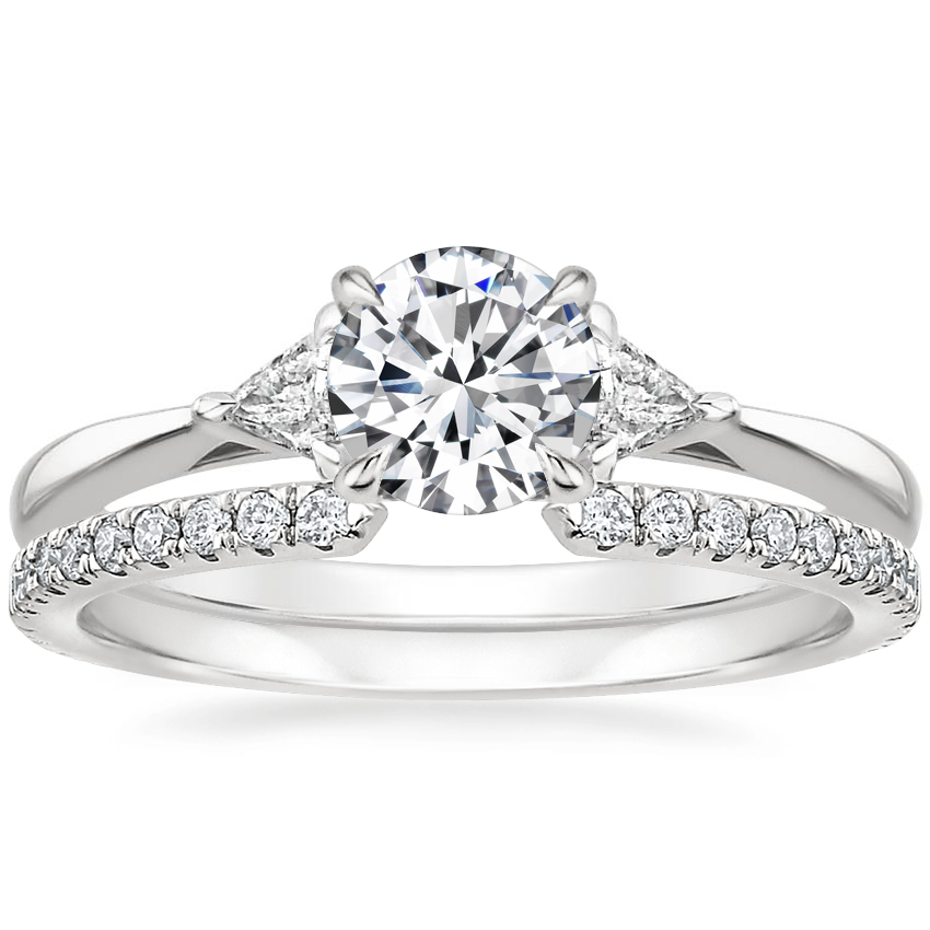 18K White Gold Trillion Three Stone Diamond Ring with Luxe Sia Diamond Open Ring (1/5 ct. tw.)
