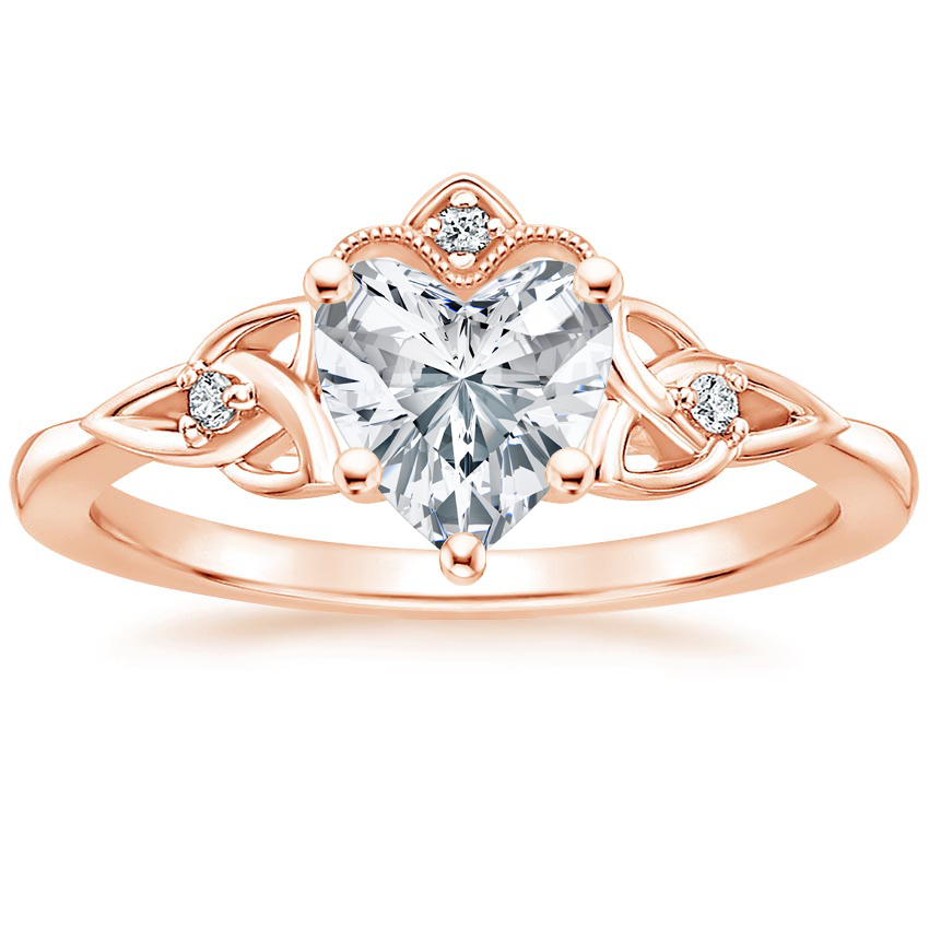 Heart 14K Rose Gold Celtic Crown Diamond Ring