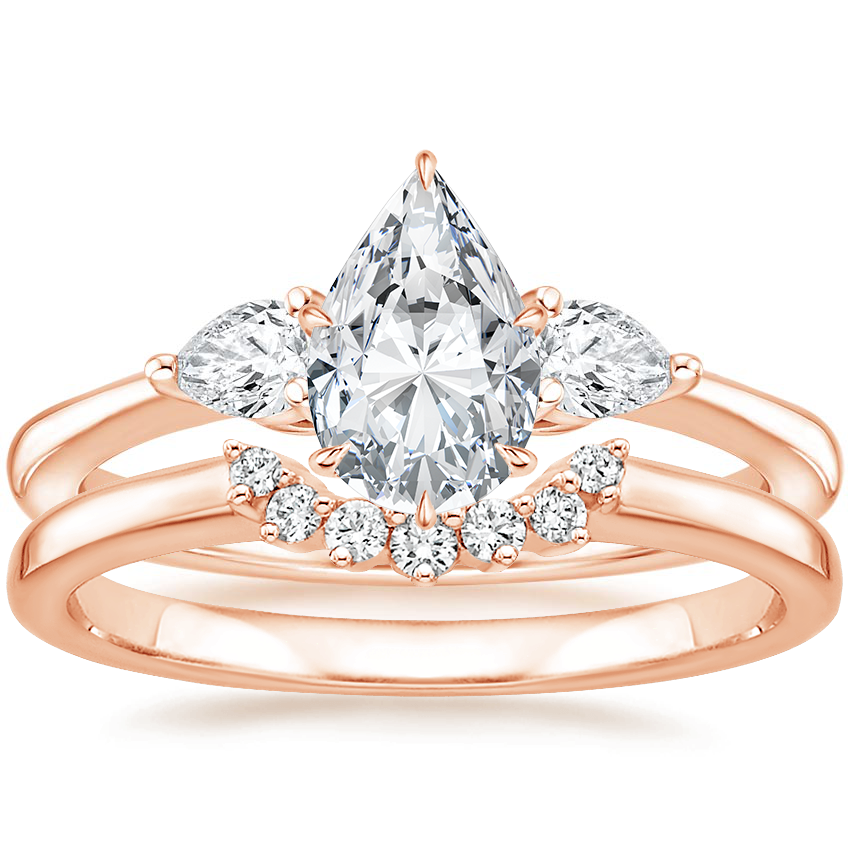 14K Rose Gold Petite Opera Diamond Ring (1/4 ct. tw.) with Crescent Diamond Ring