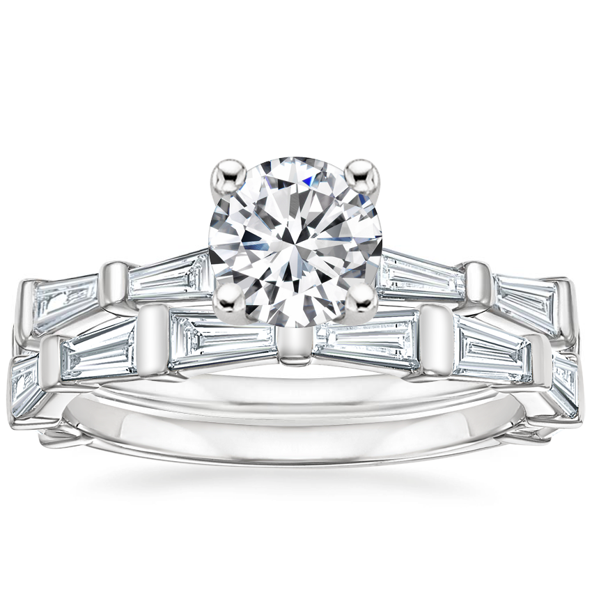 18K White Gold Memoir Baguette Diamond Ring (1/2 ct. tw.) with Memoir Baguette Diamond Ring (3/4 ct. tw.)