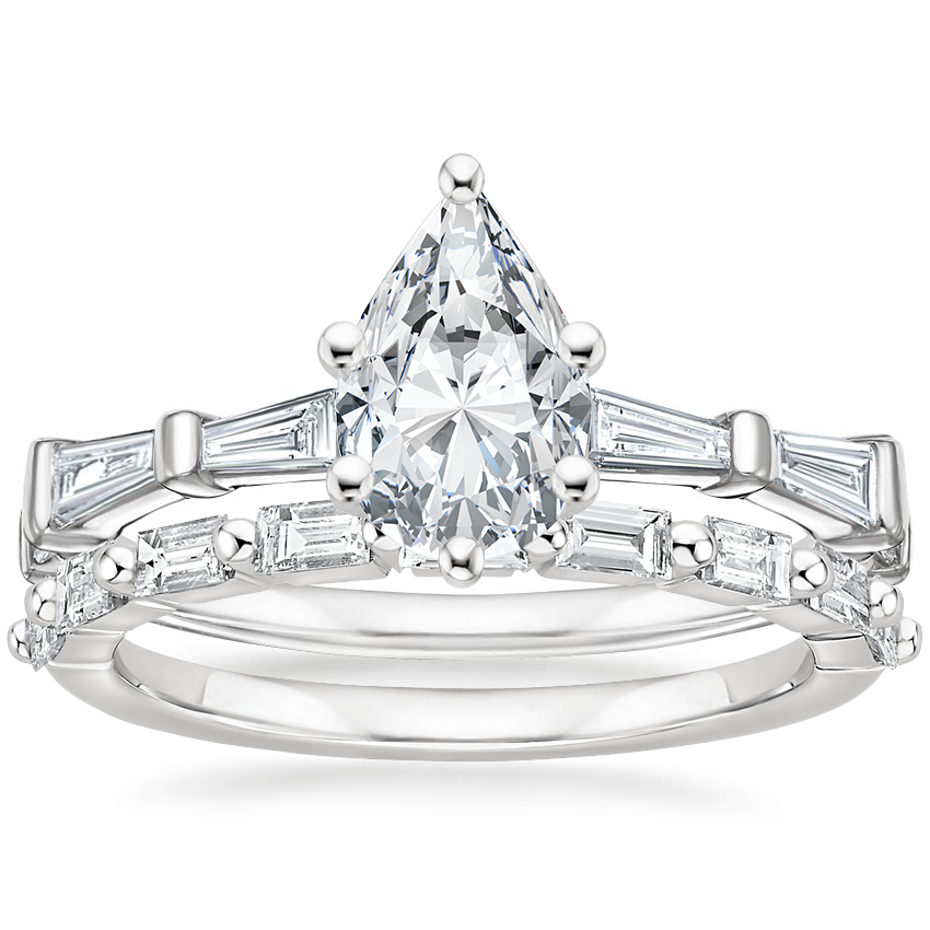 18K White Gold Memoir Baguette Diamond Ring (1/2 ct. tw.) with Dominique Diamond Ring (1/3 ct. tw.)