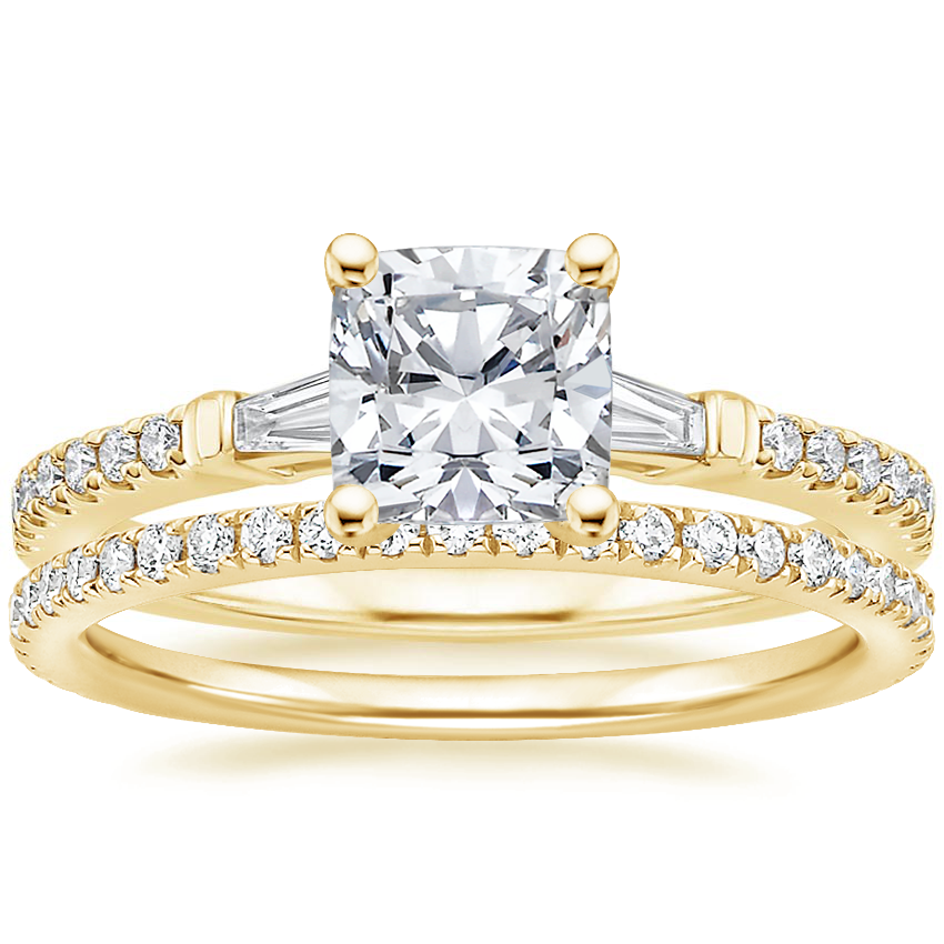 18K Yellow Gold Luxe Tapered Baguette Diamond Ring (1/4 ct. tw.) with Luxe Ballad Diamond Ring (1/4 ct. tw.)