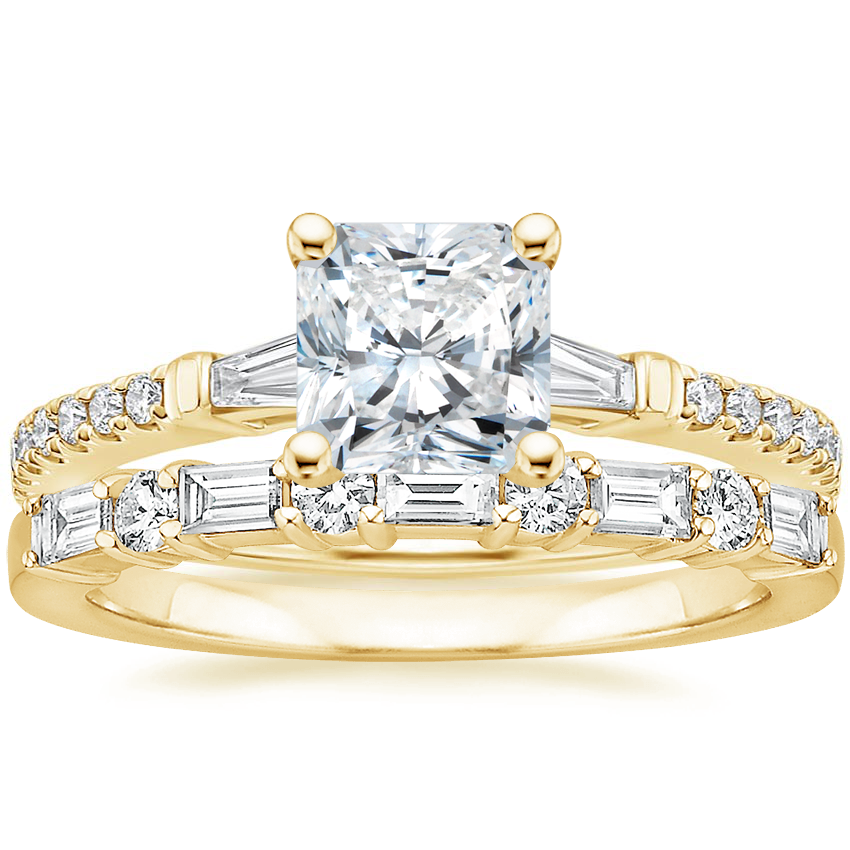 18K Yellow Gold Luxe Tapered Baguette Diamond Ring (1/4 ct. tw.) with Leona Diamond Ring (1/3 ct. tw.)