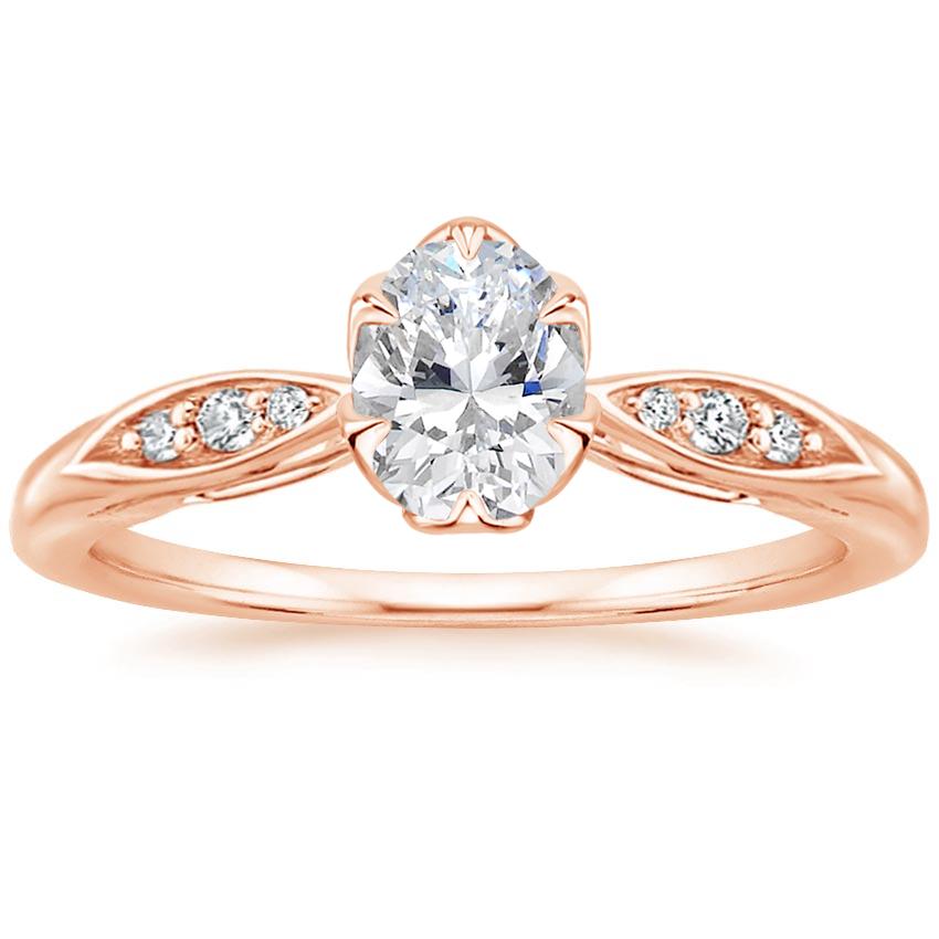 14K Rose Gold Peony Diamond Ring, large top view