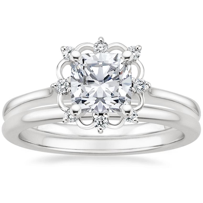 18K White Gold Chantilly Diamond Ring with Petite Comfort Fit Wedding Ring