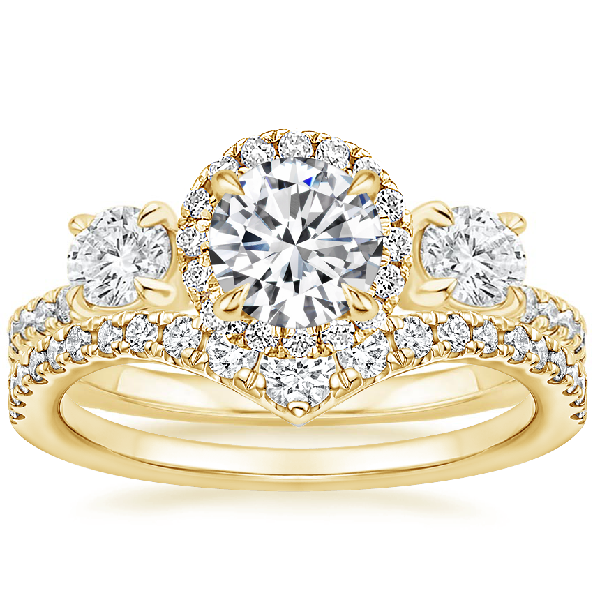 18K Yellow Gold Three Stone Waverly Diamond Ring (3/4 ct. tw.) with Tapered Flair Diamond Ring (1/3 ct. tw.)