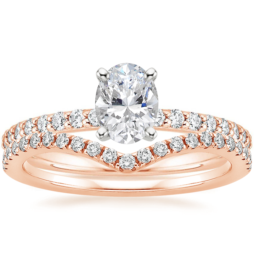 14K Rose Gold Petite Shared Prong Diamond Ring (1/4 ct. tw.) with Flair Diamond Ring (1/6 ct. tw.)