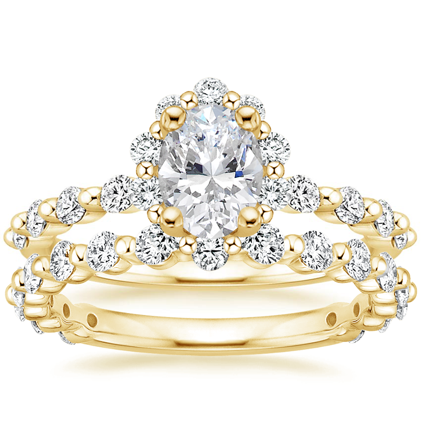 18K Yellow Gold Marseille Halo Diamond Ring (1/2 ct. tw.) with Luxe Marseille Diamond Ring (1/2 ct. tw.)