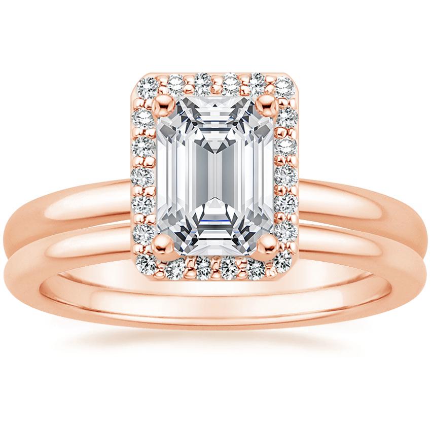 14K Rose Gold Fancy Halo Diamond Ring (1/8 ct. tw.) with Petite Comfort Fit Wedding Ring