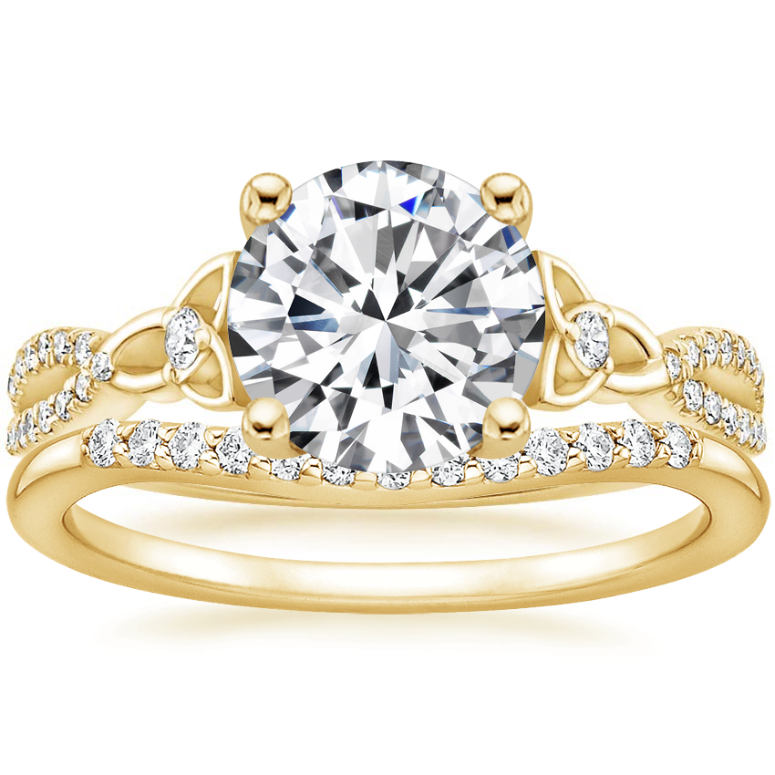 18K Yellow Gold Luxe Entwined Celtic Love Knot Diamond Ring with Petite Curved Diamond Ring (1/10 ct. tw.)
