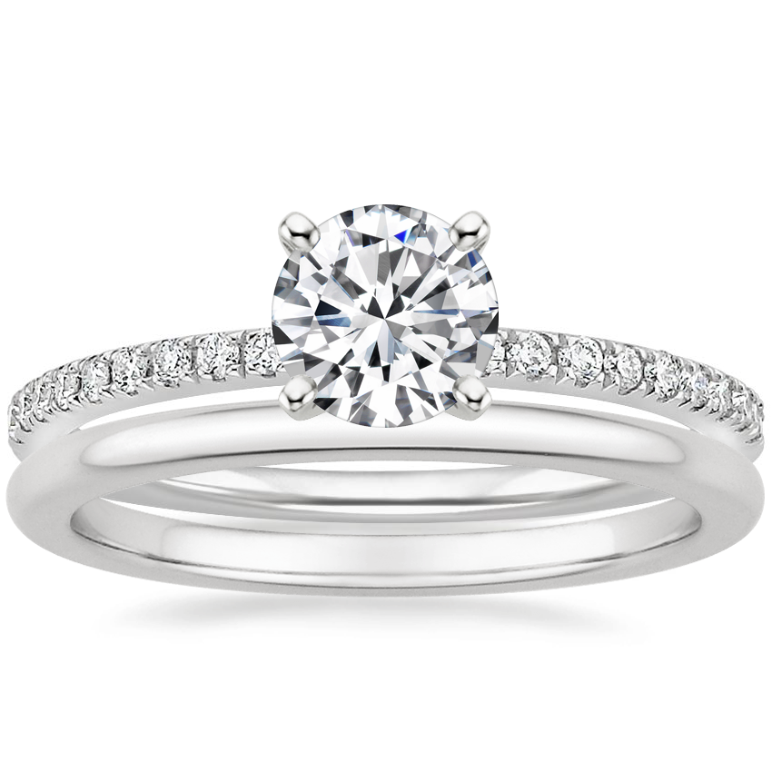 18K White Gold Ballad Diamond Ring (1/8 ct. tw.) with Petite Comfort Fit Wedding Ring