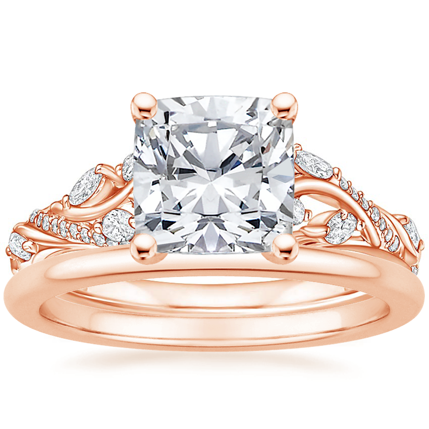 14K Rose Gold Begonia Vine Diamond Ring (1/2 ct. tw.) with Petite Comfort Fit Wedding Ring