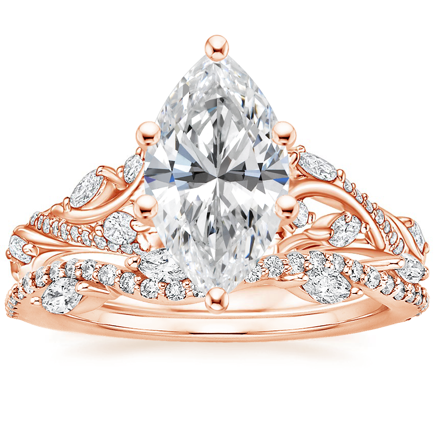 14K Rose Gold Begonia Vine Diamond Ring (1/2 ct. tw.) with Luxe Winding Willow Diamond Ring (1/4 ct. tw.)