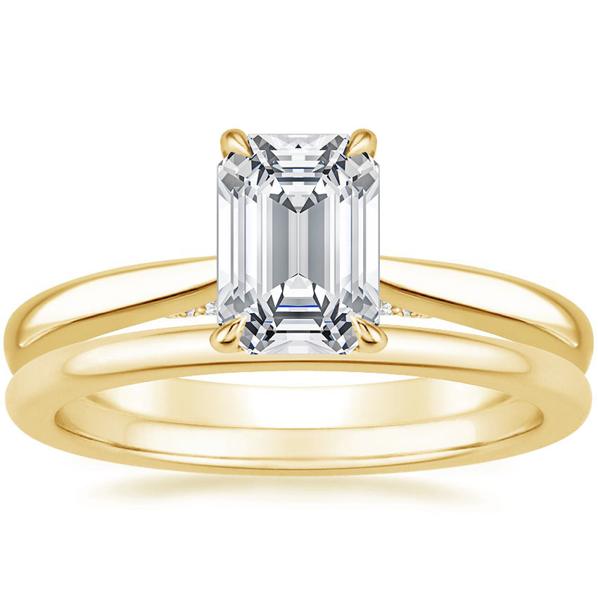 18K Yellow Gold Dawn Diamond Ring with Petite Comfort Fit Wedding Ring