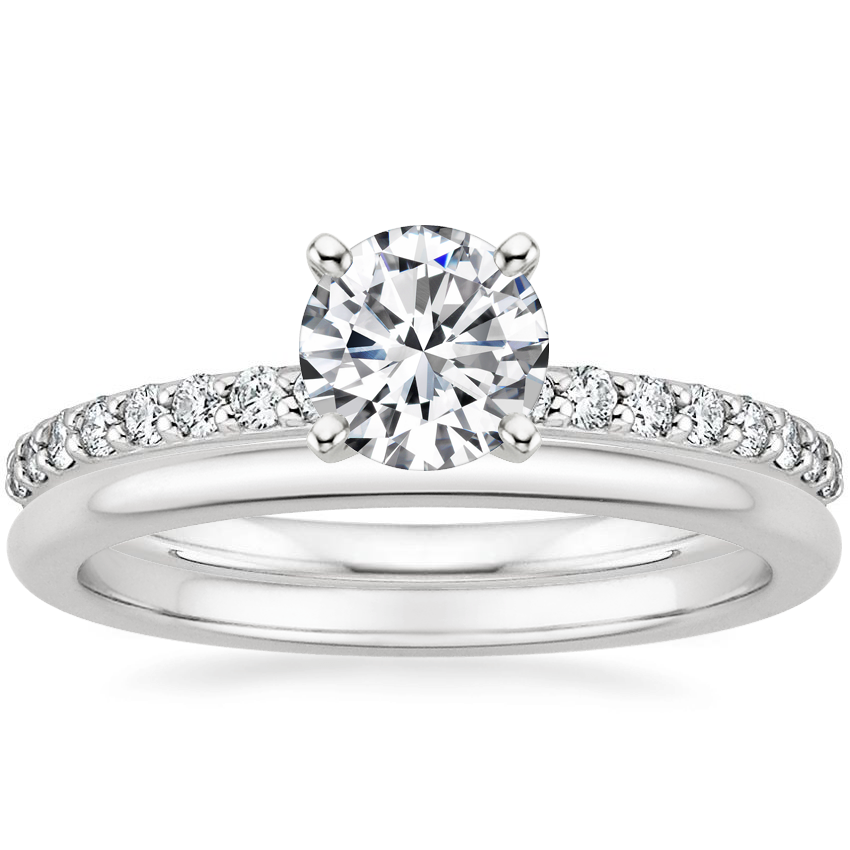 Platinum Petite Shared Prong Diamond Ring (1/4 ct. tw.) with Petite Comfort Fit Wedding Ring