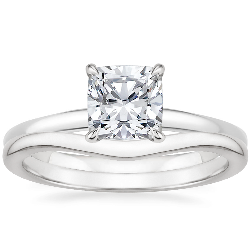 18K White Gold Floral Lattice Ring with Petite Curved Wedding Ring