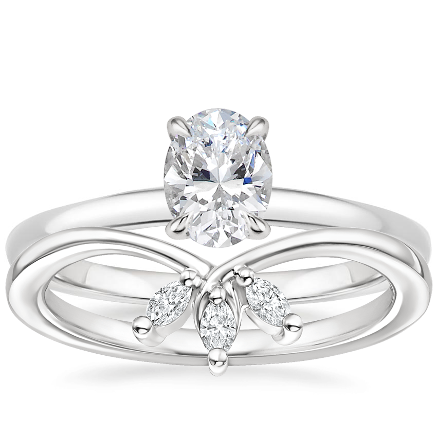 18K White Gold Floral Lattice Ring with Abelia Diamond Ring