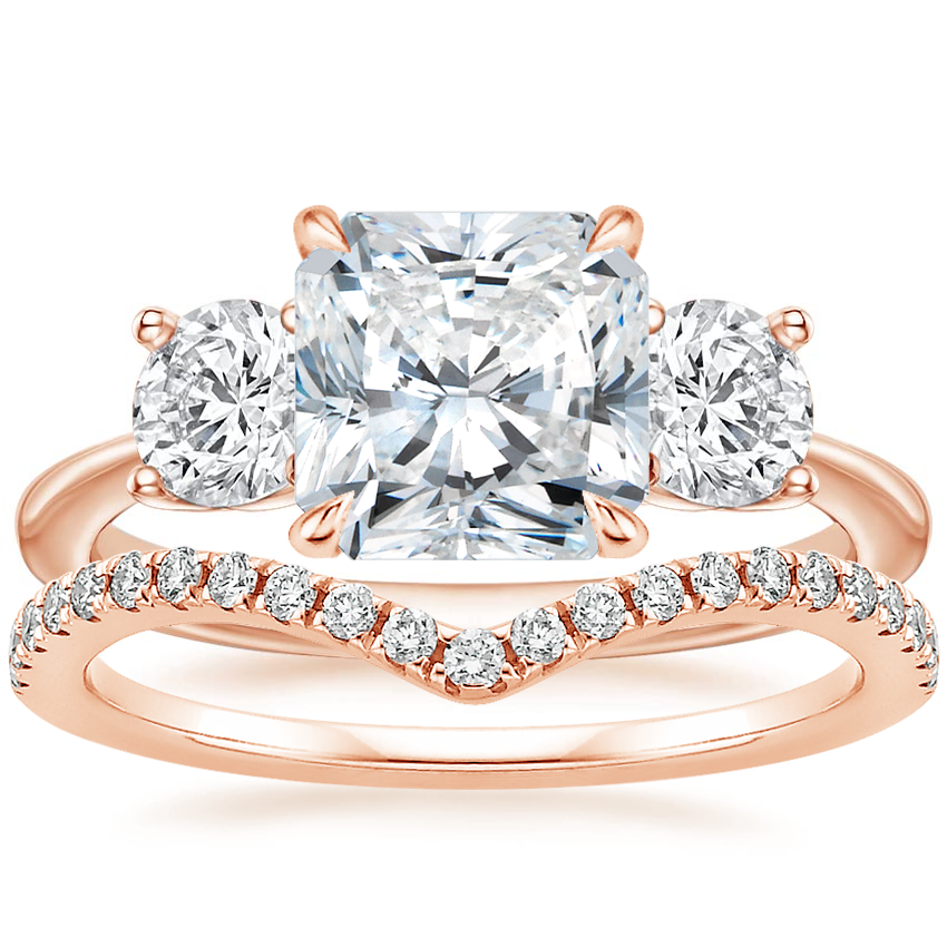 14K Rose Gold Luxe Selene Three Stone Diamond Ring (2/3 ct. tw.) with Flair Diamond Ring (1/6 ct. tw.)