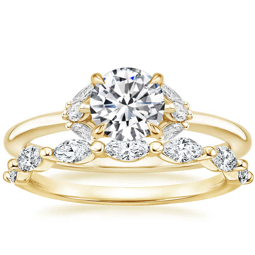 18K Yellow Gold Mara Diamond Ring with Joelle Diamond Ring