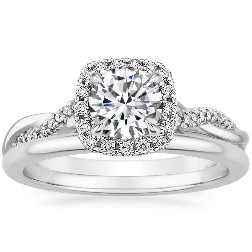 Platinum Petite Twisted Vine Halo Diamond Ring (1/4 ct. tw.) with Petite Comfort Fit Wedding Ring