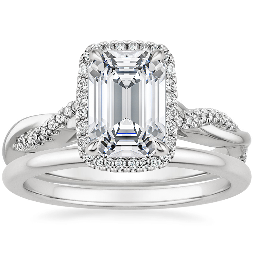 Platinum Petite Twisted Vine Halo Diamond Ring (1/4 ct. tw.) with Petite Comfort Fit Wedding Ring