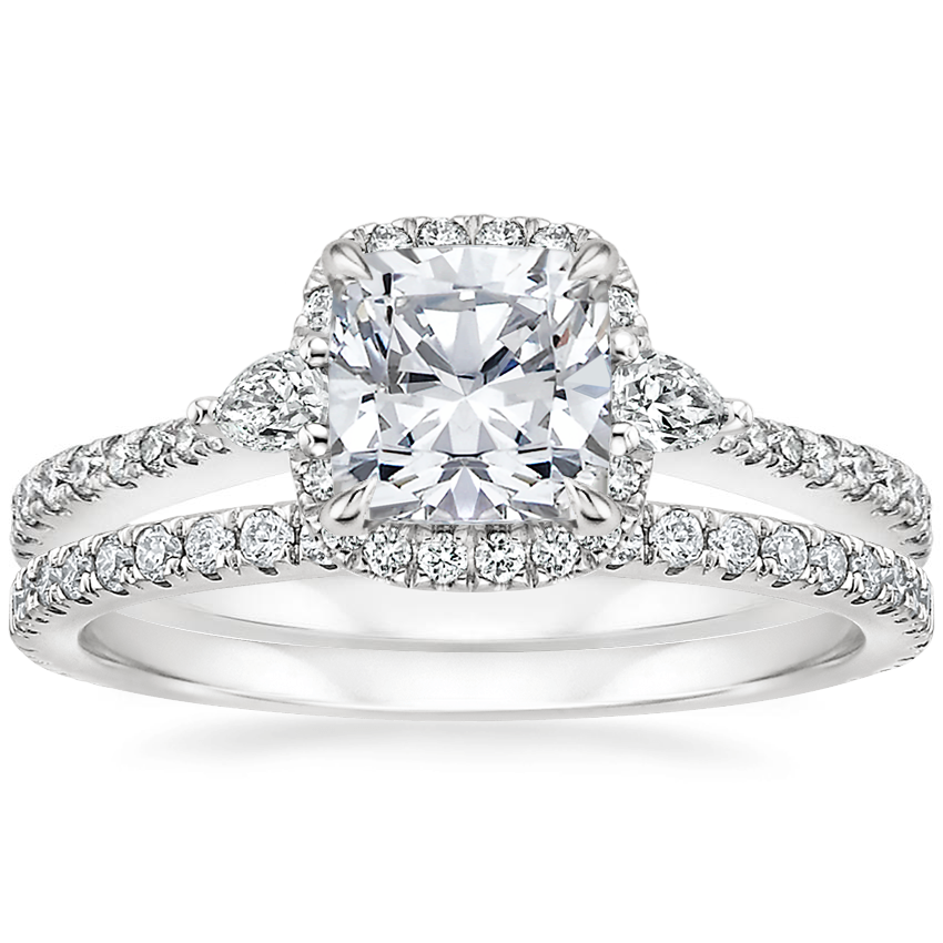 Platinum Luxe Aria Halo Diamond Ring (1/4 ct. tw.) with Luxe Sia Diamond Open Ring (1/5 ct. tw.)