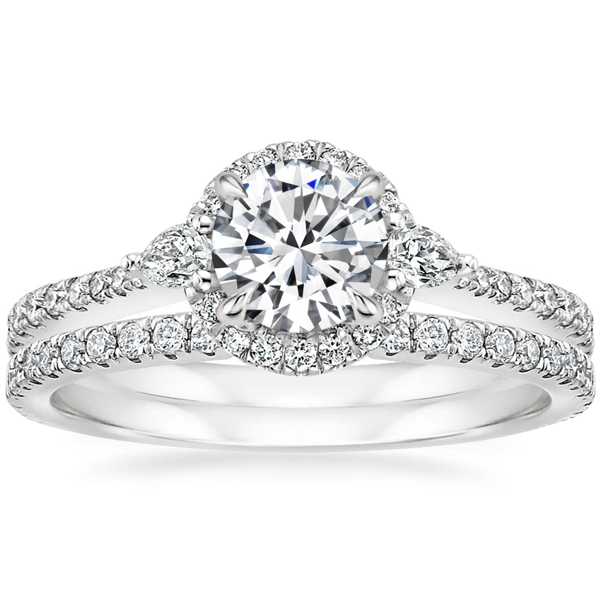 18K White Gold Luxe Aria Halo Diamond Ring (1/4 ct. tw.) with Luxe Sia Diamond Open Ring (1/5 ct. tw.)