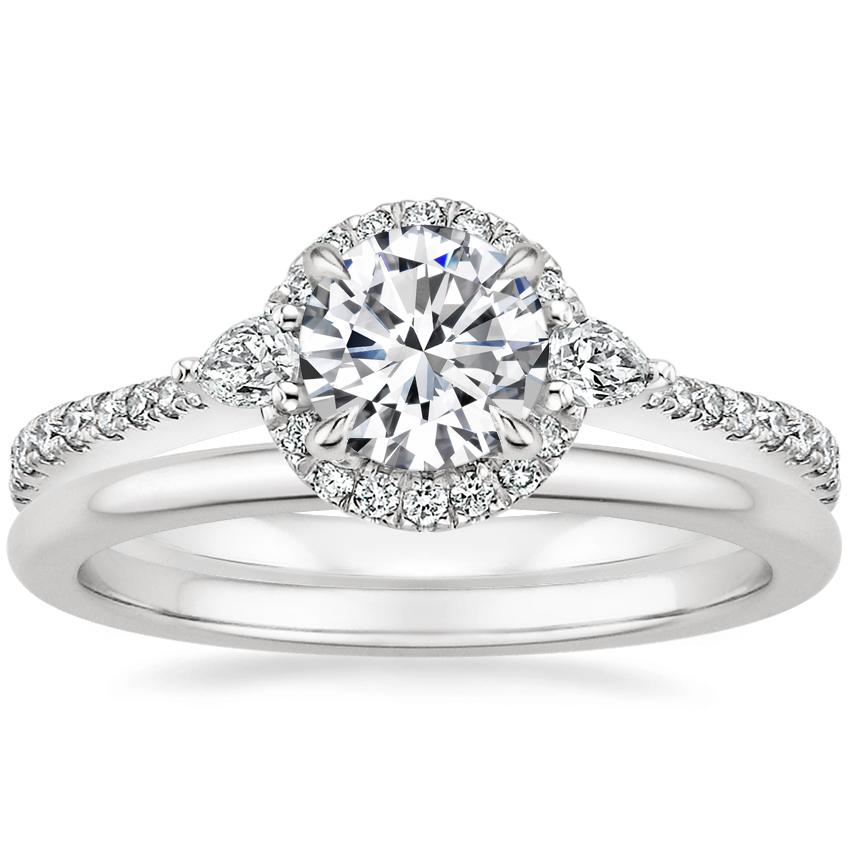 Platinum Luxe Aria Halo Diamond Ring with Petite Comfort Fit Wedding Ring