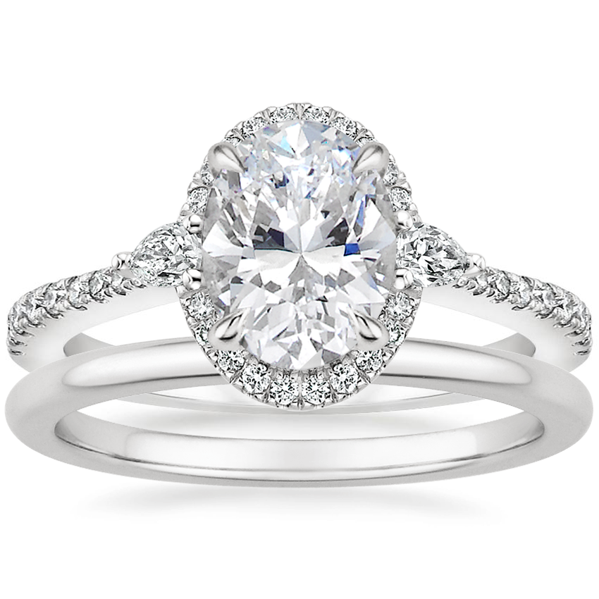 Platinum Luxe Aria Halo Diamond Ring with Petite Comfort Fit Wedding Ring