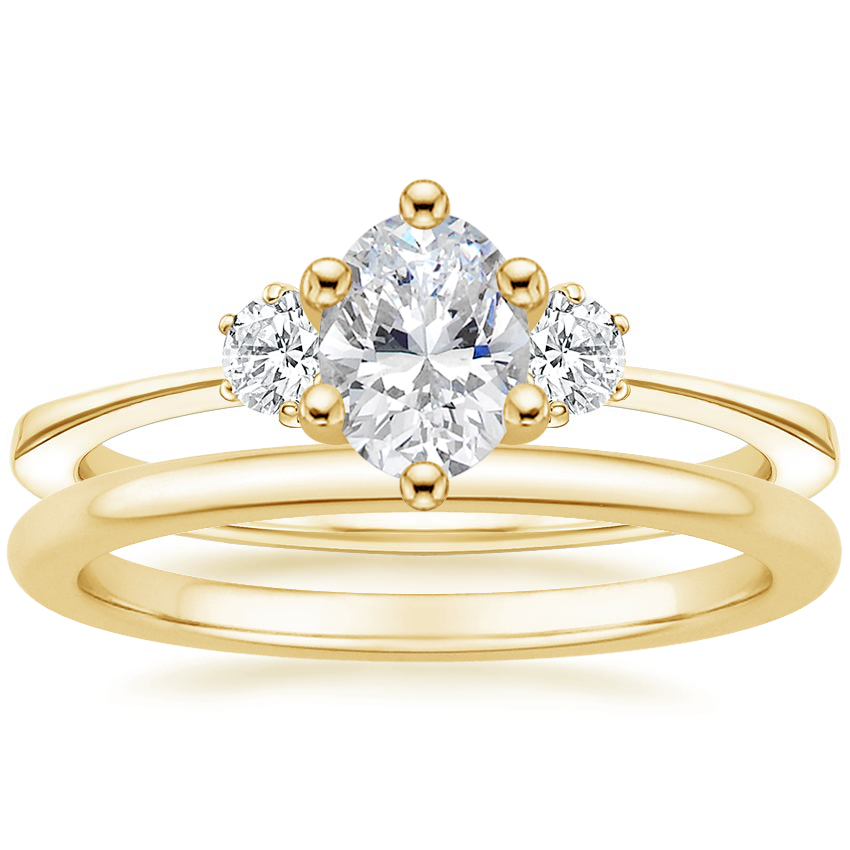 18K Yellow Gold Tallula Three Stone Diamond Ring with Petite Comfort Fit Wedding Ring