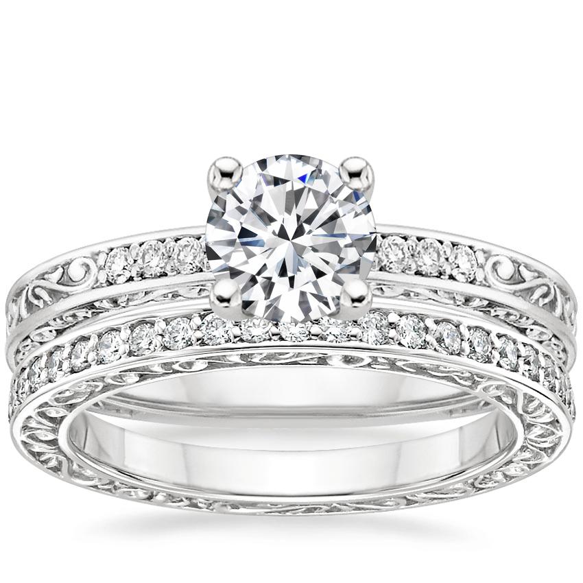 18K White Gold Delicate Antique Scroll Diamond Ring with Delicate Antique Scroll Eternity Diamond Ring (2/5 ct. tw.)